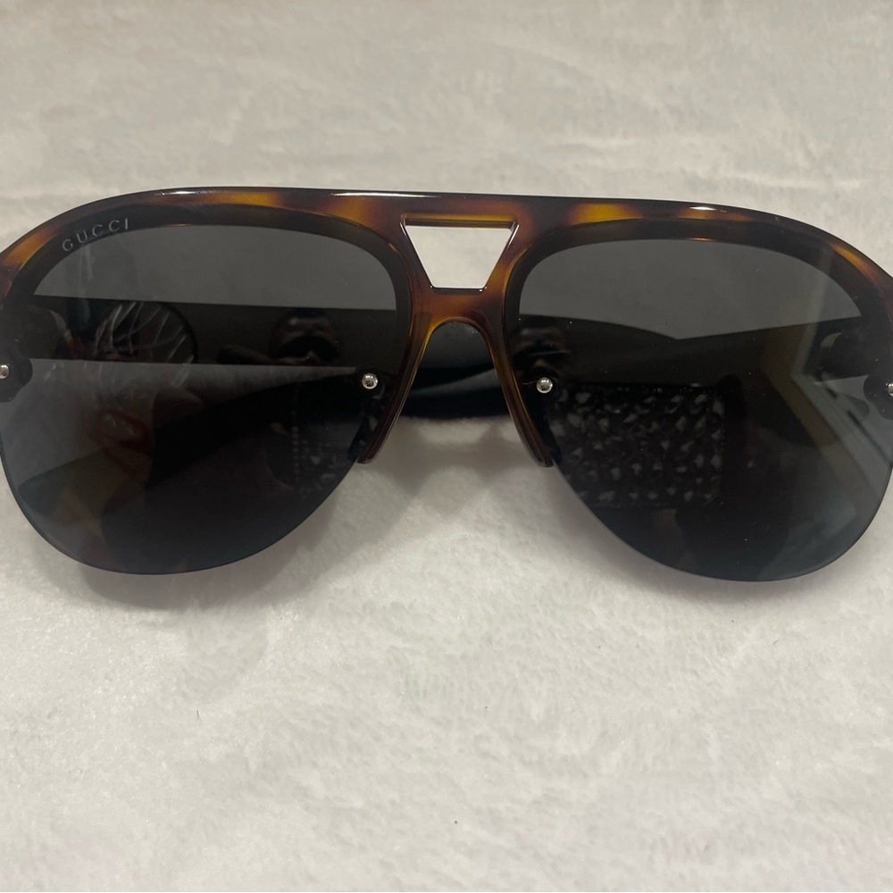 Gucci Brown Aviator Sunglasses with Dark Lenses
